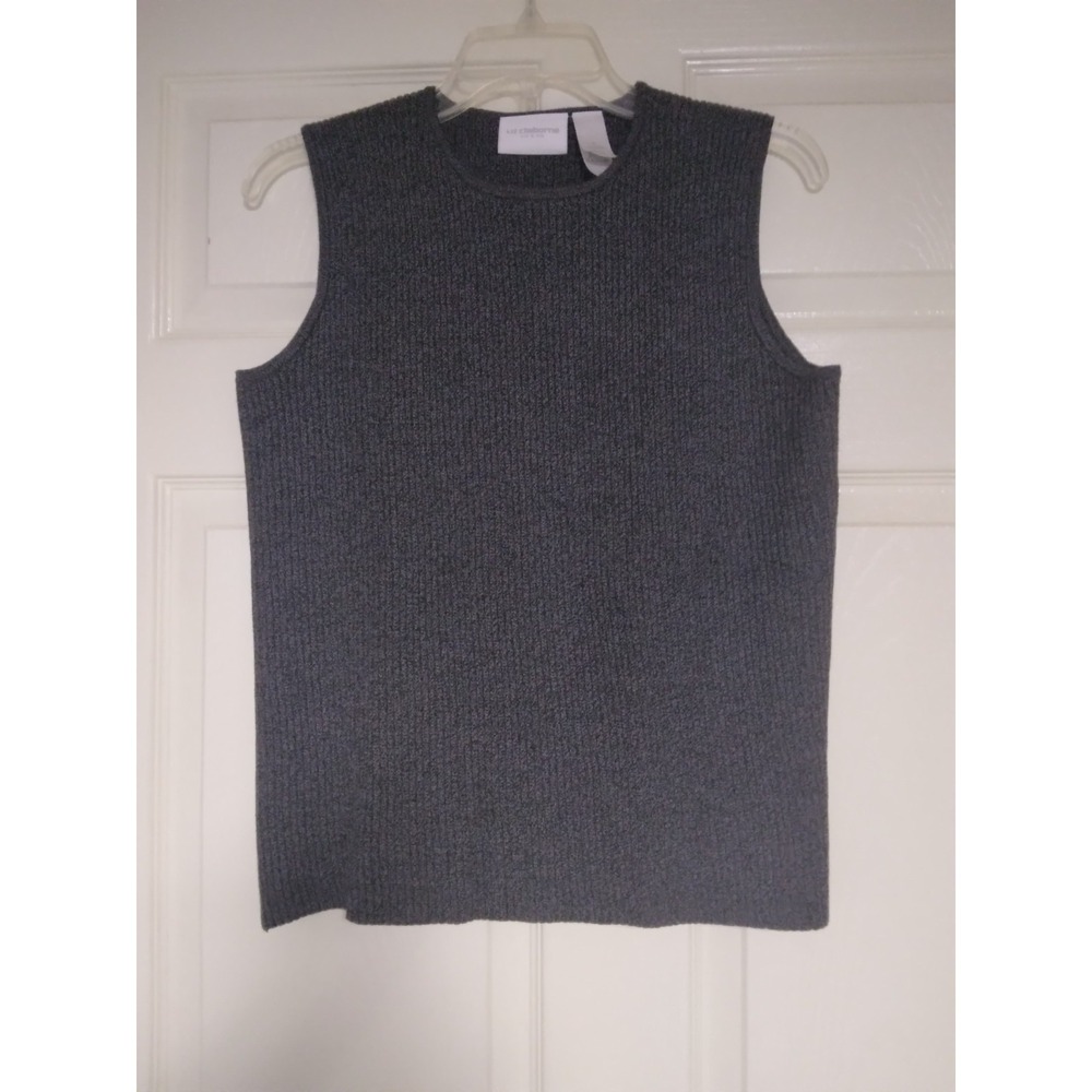 Liz Claiborne Dark Gray Round Neck Sleeveless Pullover Ribbed Sweater Size S